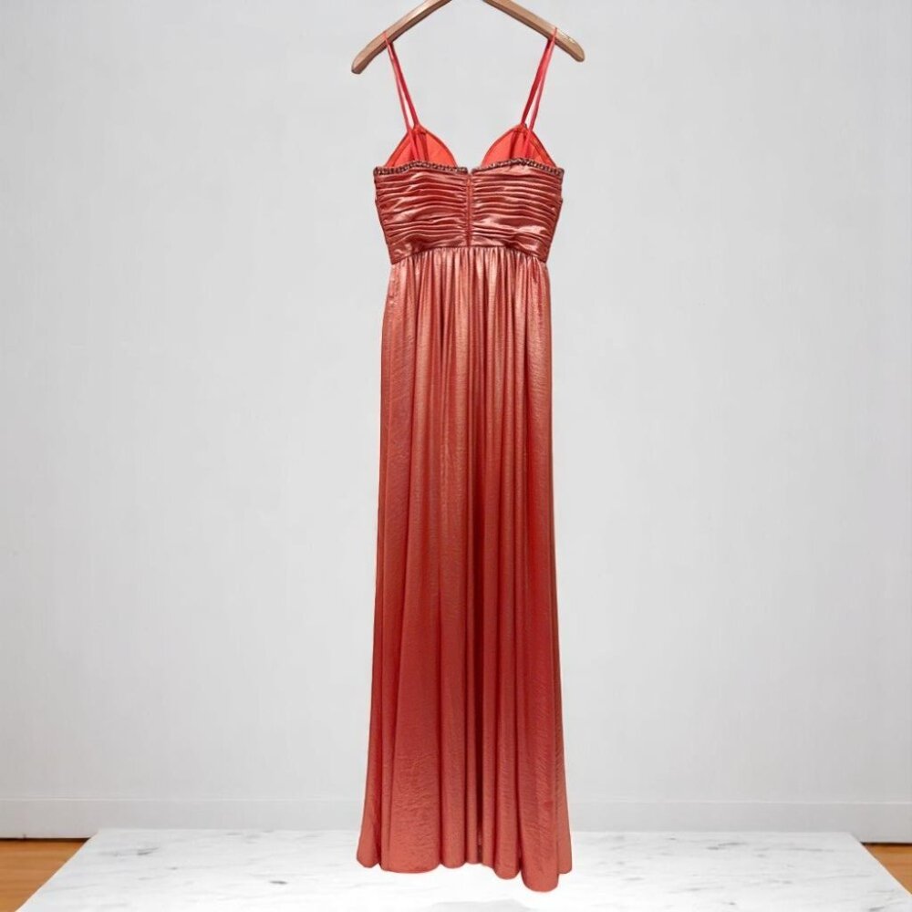 NWT Liv Foster Metallic Poplin Sleeveless A Line Gown Rust - Picture 6 of 7